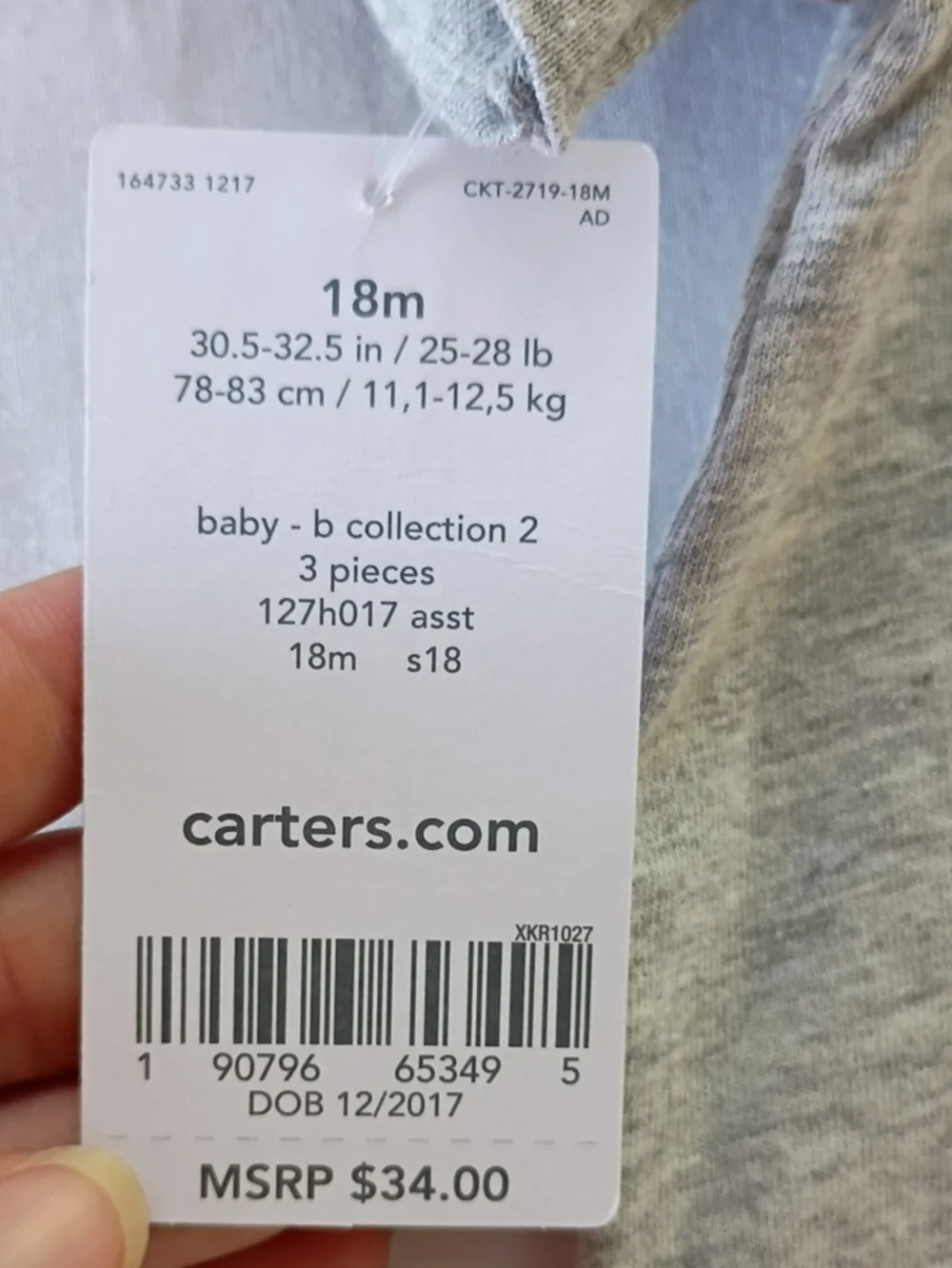 NWT Carter's Heather Gray Polo-Style Baby Bodysuit with Anchor Patch Sz 18 Month